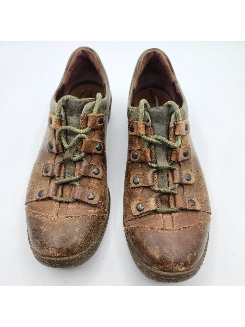 Born Women's Brown and Green Laces Leather Athletic Shoes Sz 6.5